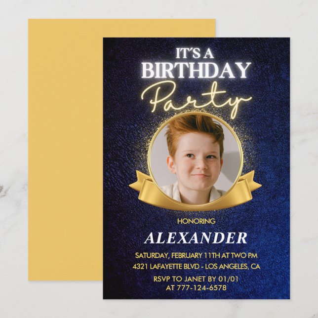 Boy 11th birthday invitations  Elegant Chic Photo (Front/Back)