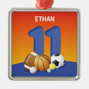 Boy 11th Birthday Sports Balls Metal Ornament
