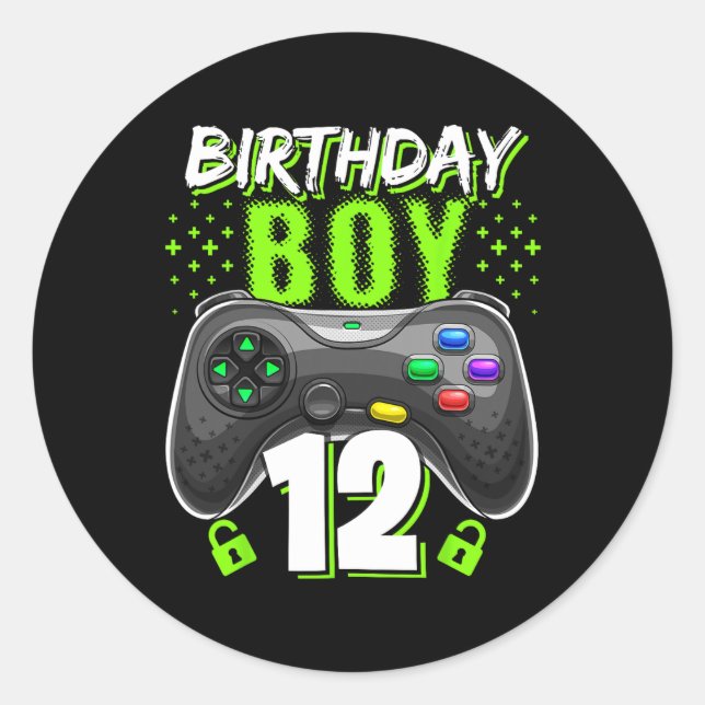 Boy 12 Video Game Controller Gamer 12th Birthday  Classic Round Sticker (Front)