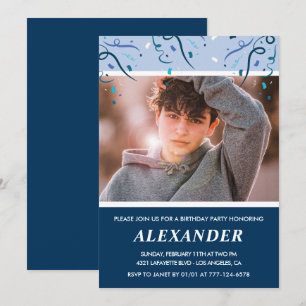 Boy 14th birthday invitations Photo Navy Blue