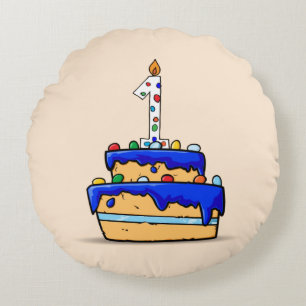 Boy 1st Birthday, 1 on Sweet Blue Cake Round Pillow