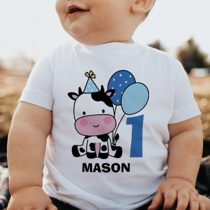 Boy 1st Birthday Cute Cow Balloons Personalized Baby T-Shirt