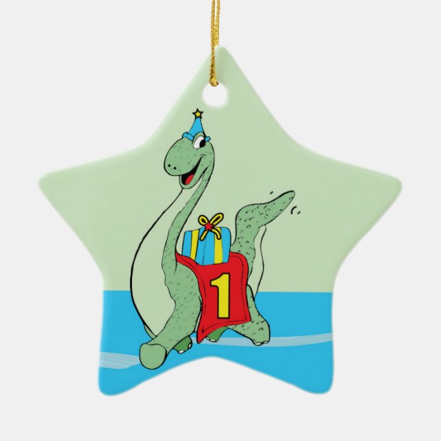 Boy, 1st Birthday Dinosaur Ceramic Ornament (Front)