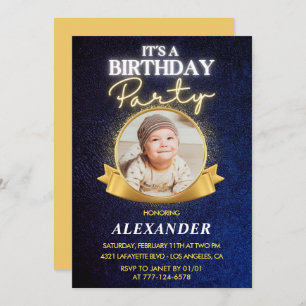 Boy 1st birthday invitations  Elegant Chic Photo