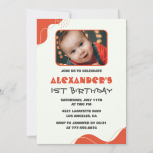 Boy 1st birthday invitations Modern Photo Red