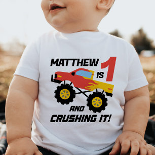 Boy 1st Birthday Monster Truck Personalized Baby T-Shirt