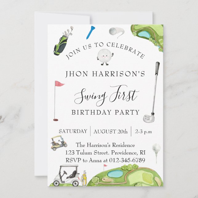 Boy 1st birthday Party Golf Theme Invitation (Front)