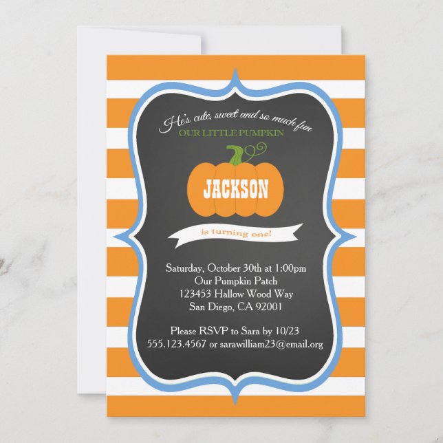 Boy 1st Birthday Pumpkin Fall Party Invitation (Front)