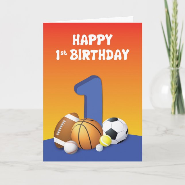 Boy 1st Birthday Sports Balls Card (Front)