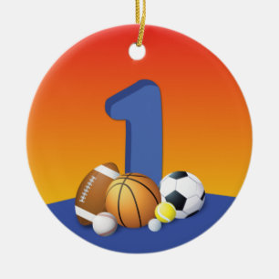 Boy 1st Birthday Sports Balls Ceramic Ornament