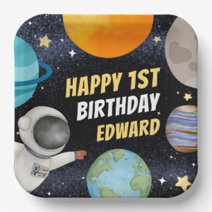 Boy 1st Happy Birthday Planets Space Paper Plate