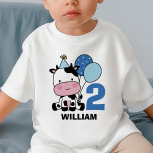 Boy 2nd Birthday Cute Cow Balloons Personalized Baby T-Shirt
