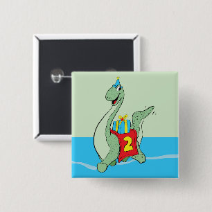 Boy, 2nd Birthday Dinosaur 2 Inch Square Button