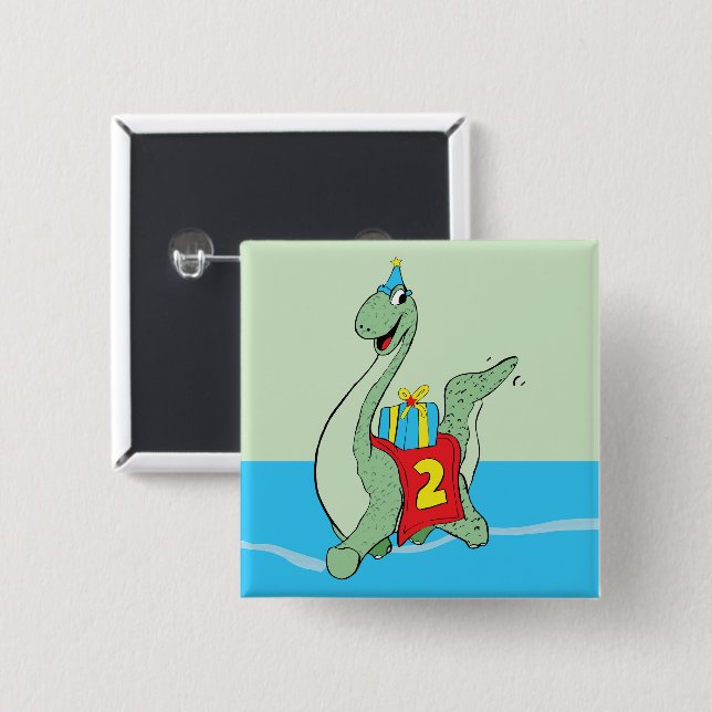 Boy, 2nd Birthday Dinosaur 2 Inch Square Button (Front & Back)