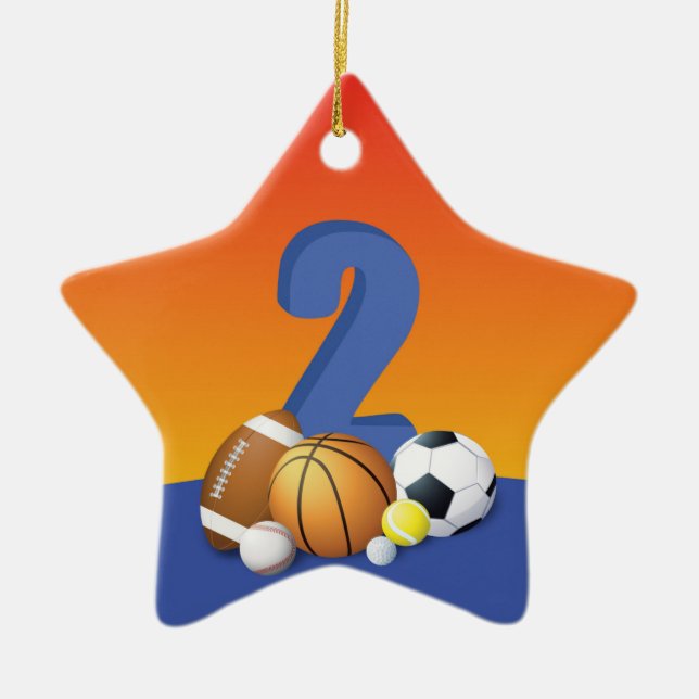 Boy 2nd Birthday Sports Balls Ceramic Ornament (Front)