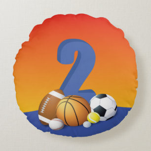 Boy 2nd Birthday Sports Balls Round Pillow