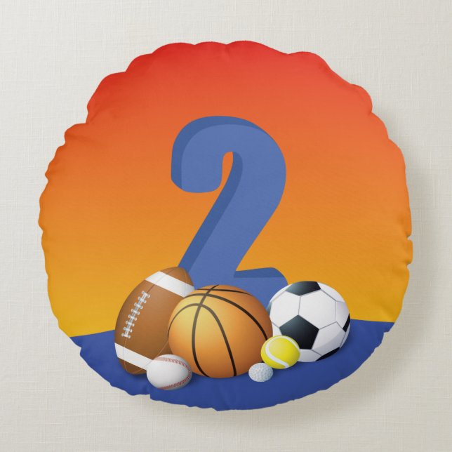 Boy 2nd Birthday Sports Balls Round Pillow (Front)