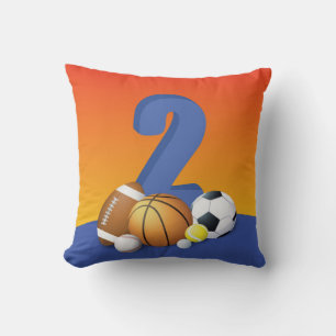 Boy 2nd Birthday Sports Balls Throw Pillow