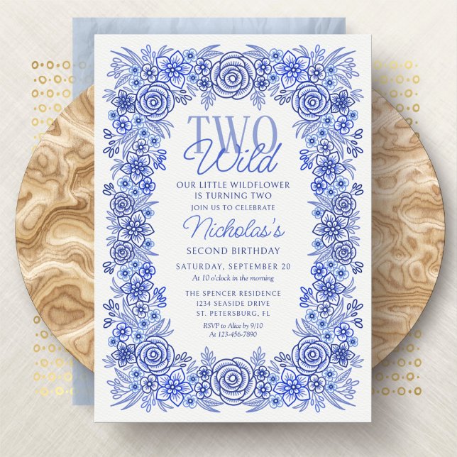 Boy 2nd Birthday Two Wild Floral Invitation (Creator Uploaded)