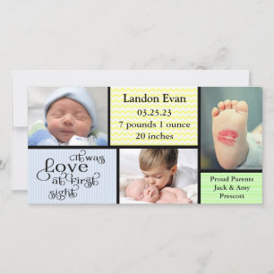 Boy 3 Photo Collage -Birth Announcement Photo Card