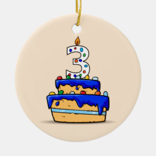 Boy 3rd Birthday, 3 on Sweet Blue Cake Ceramic Ornament