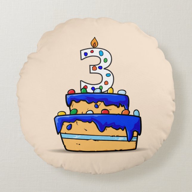 Boy 3rd Birthday, 3 on Sweet Blue Cake Round Pillow (Front)