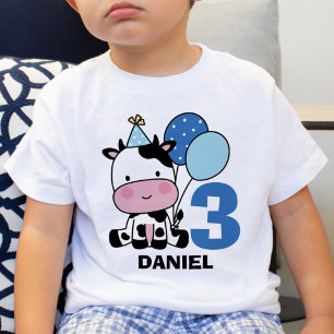 Boy 3rd Birthday Cute Cow Personalized T-Shirt