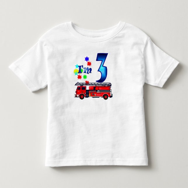 Boy 3rd birthday fire engine toddler t-shirt (Front)