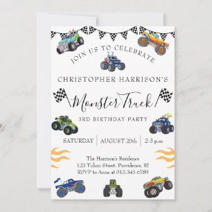 Boy 3rd Birthday Party Monster Truck Invitation
