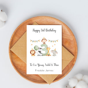 Boy 3rd Birthday Safari Animals Card