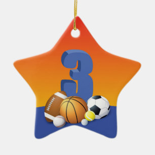 Boy 3rd Birthday Sports Balls Ceramic Ornament