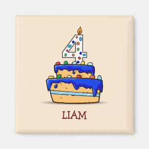 Boy 4th Birthday, 4 on Sweet Blue Cake Magnet