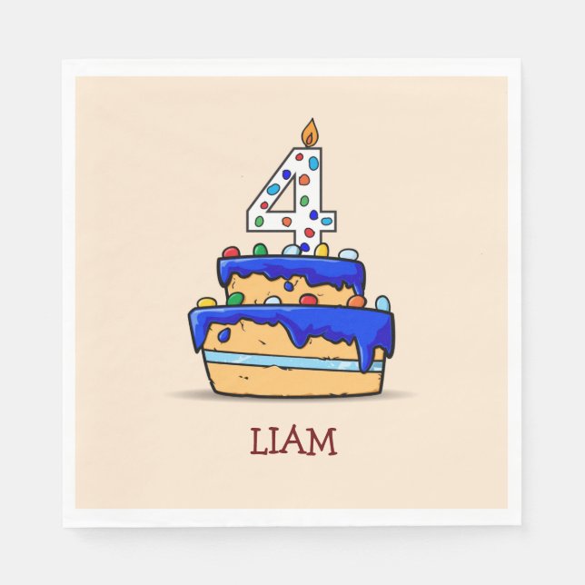 Boy 4th Birthday, 4 on Sweet Blue Cake Napkin (Front)
