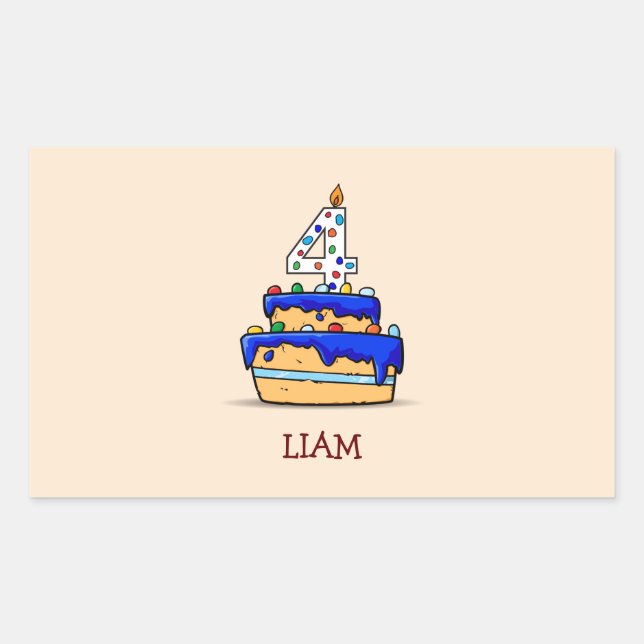 Boy 4th Birthday, 4 on Sweet Blue Cake Sticker (Front)