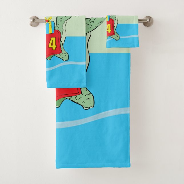 Boy, 4th Birthday Dinosaur Bath Towel Set (Insitu)