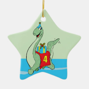 Boy, 4th Birthday Dinosaur Ceramic Ornament