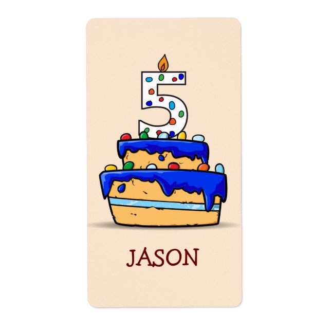 Boy 5th Birthday, 5 on Sweet Blue Cake (Front)
