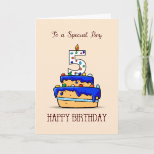 Boy 5th Birthday, 5 on Sweet Blue Cake Card
