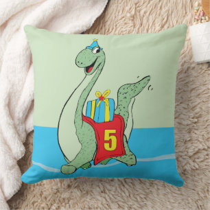 Boy, 5th Birthday Dinosaur Throw Pillow