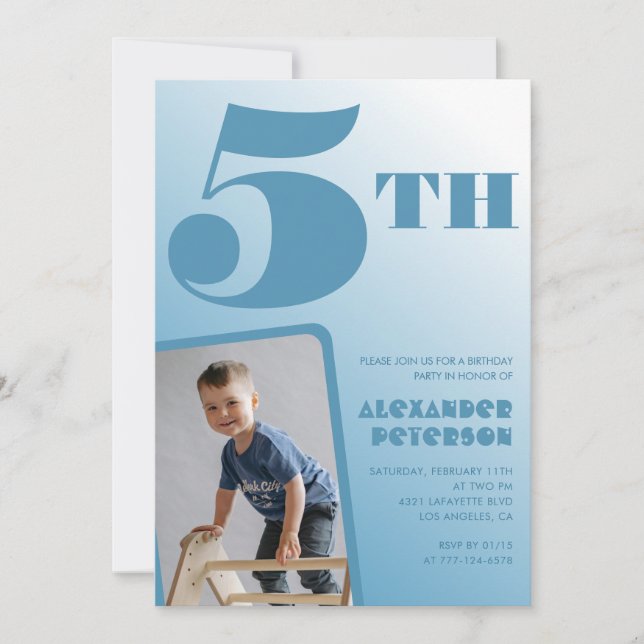 Boy 5th birthday invitations Blue Photo (Front)