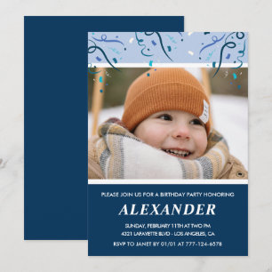 Boy 5th birthday invitations Photo Navy Blue