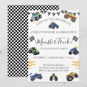 Boy 5th Birthday Party Monster Truck Invitation
