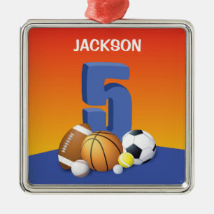 Boy 5th Birthday Sports Balls Metal Ornament