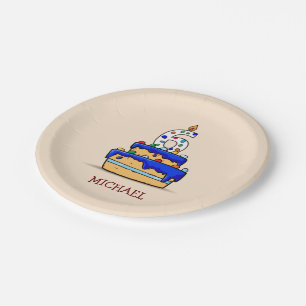 Boy 6th Birthday, 6 on Sweet Blue Cake Paper Plate