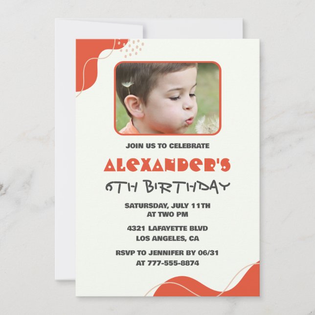Boy 6th birthday invitations Modern Photo Red (Front)