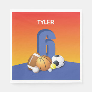 Boy 6th Birthday Sports Balls Napkin
