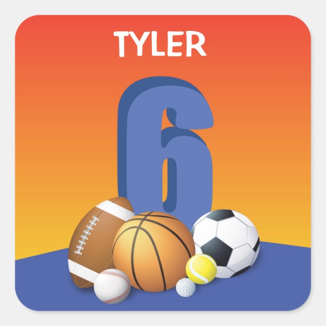 Boy 6th Birthday Sports Balls Square Sticker (Front)