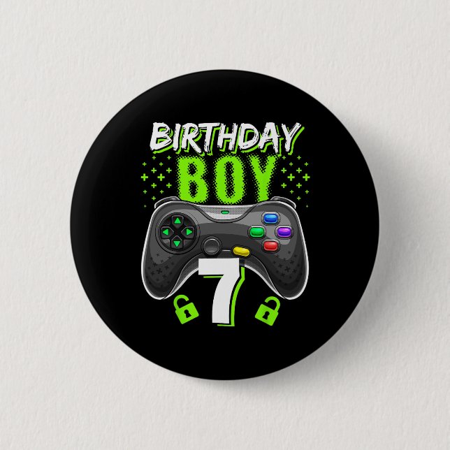 Boy 7 Video Game Controller Gamer 7th Birthday Gif 2 Inch Round Button (Front)