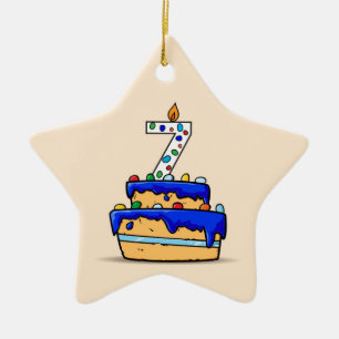 Boy 7th Birthday, 7 on Sweet Blue Cake Ceramic Ornament
