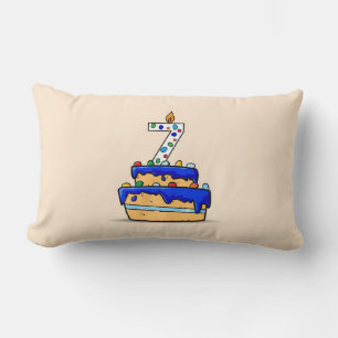 Boy 7th Birthday, 7 on Sweet Blue Cake Lumbar Pillow